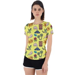 Tropical Island Tiki Parrots, Mask And Palm Trees Back Cut Out Sport Tee by DinzDas