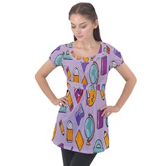 Back To School And Schools Out Kids Pattern Puff Sleeve Tunic Top by DinzDas