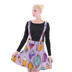 Back To School And Schools Out Kids Pattern Suspender Skater Skirt by DinzDas