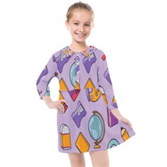 Back To School And Schools Out Kids Pattern Kids  Quarter Sleeve Shirt Dress by DinzDas