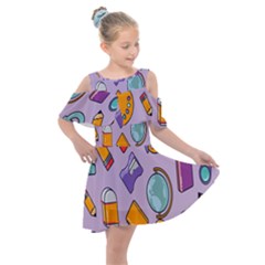 Back To School And Schools Out Kids Pattern Kids  Shoulder Cutout Chiffon Dress by DinzDas