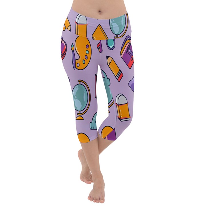 Back To School And Schools Out Kids Pattern Lightweight Velour Capri Yoga Leggings