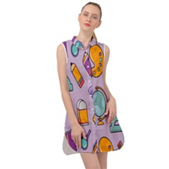 Back To School And Schools Out Kids Pattern Sleeveless Shirt Dress by DinzDas