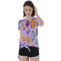 Back To School And Schools Out Kids Pattern Short Sleeve Foldover Tee by DinzDas