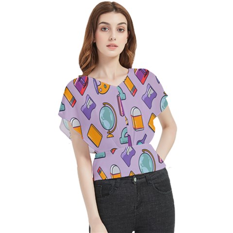 Back To School And Schools Out Kids Pattern Butterfly Chiffon Blouse by DinzDas