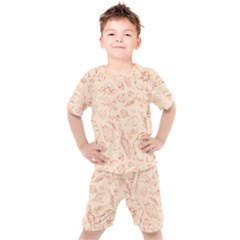 Thanksgiving Flowers And Gifts Pattern Kids  Tee And Shorts Set by DinzDas