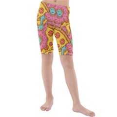 Fast Food Pizza And Donut Pattern Kids  Mid Length Swim Shorts by DinzDas