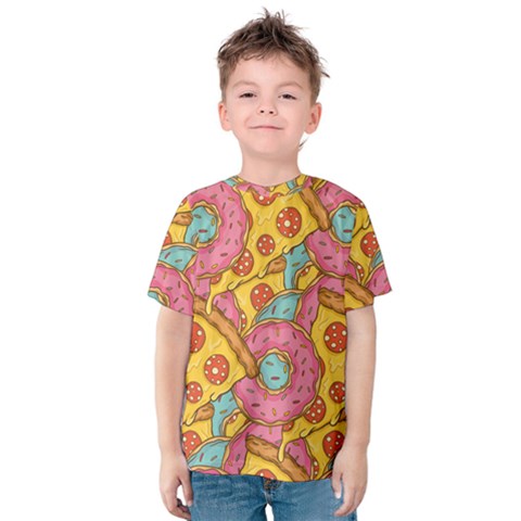 Fast Food Pizza And Donut Pattern Kids  Cotton Tee by DinzDas