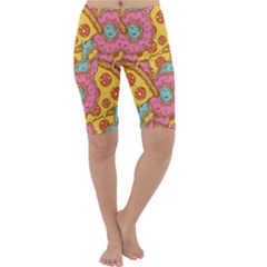 Fast Food Pizza And Donut Pattern Cropped Leggings  by DinzDas