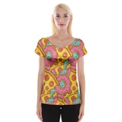 Fast Food Pizza And Donut Pattern Cap Sleeve Top by DinzDas
