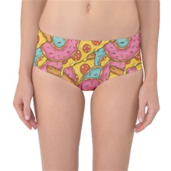 Fast Food Pizza And Donut Pattern Mid-waist Bikini Bottoms by DinzDas