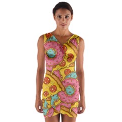 Fast Food Pizza And Donut Pattern Wrap Front Bodycon Dress by DinzDas