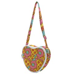 Fast Food Pizza And Donut Pattern Heart Shoulder Bag by DinzDas