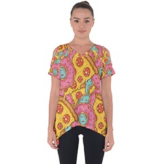 Fast Food Pizza And Donut Pattern Cut Out Side Drop Tee by DinzDas