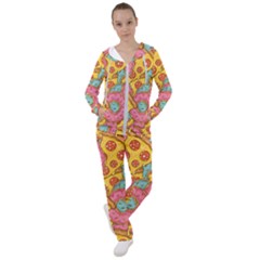 Fast Food Pizza And Donut Pattern Women s Tracksuit by DinzDas