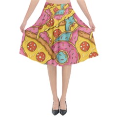 Fast Food Pizza And Donut Pattern Flared Midi Skirt by DinzDas