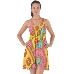 Fast Food Pizza And Donut Pattern Show Some Back Chiffon Dress by DinzDas