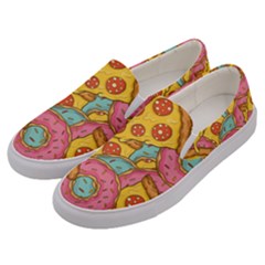 Fast Food Pizza And Donut Pattern Men s Canvas Slip Ons by DinzDas