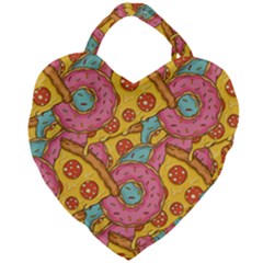 Fast Food Pizza And Donut Pattern Giant Heart Shaped Tote by DinzDas