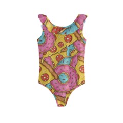 Fast Food Pizza And Donut Pattern Kids  Frill Swimsuit by DinzDas