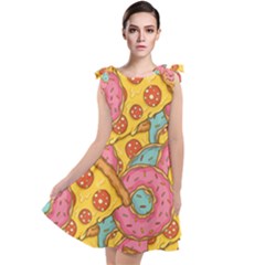 Fast Food Pizza And Donut Pattern Tie Up Tunic Dress by DinzDas