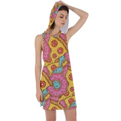 Fast Food Pizza And Donut Pattern Racer Back Hoodie Dress by DinzDas