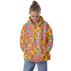 Fast Food Pizza And Donut Pattern Kids  Oversized Hoodie by DinzDas