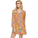 Fast Food Pizza And Donut Pattern Tiered Long Sleeve Mini Dress View1