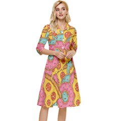 Fast Food Pizza And Donut Pattern Classy Knee Length Dress by DinzDas