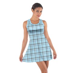 Sky Blue Tartan Plaid Pattern, With Black Lines Cotton Racerback Dress by Casemiro