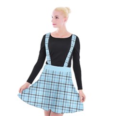 Sky Blue Tartan Plaid Pattern, With Black Lines Suspender Skater Skirt by Casemiro