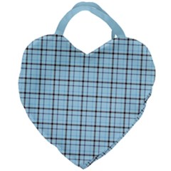 Sky Blue Tartan Plaid Pattern, With Black Lines Giant Heart Shaped Tote by Casemiro