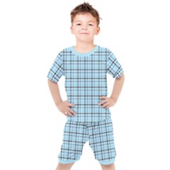 Sky Blue Tartan Plaid Pattern, With Black Lines Kids  Tee And Shorts Set by Casemiro