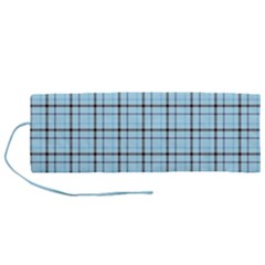 Sky Blue Tartan Plaid Pattern, With Black Lines Roll Up Canvas Pencil Holder (m) by Casemiro