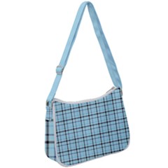 Sky Blue Tartan Plaid Pattern, With Black Lines Zip Up Shoulder Bag by Casemiro