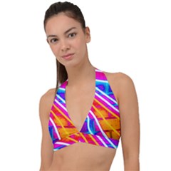 Pop Art Neon Wall Halter Plunge Bikini Top by essentialimage365