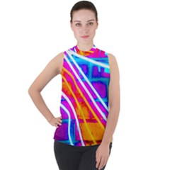 Pop Art Neon Wall Mock Neck Chiffon Sleeveless Top by essentialimage365