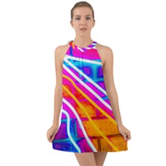 Pop Art Neon Wall Halter Tie Back Chiffon Dress by essentialimage365