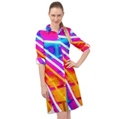 Pop Art Neon Wall Long Sleeve Mini Shirt Dress by essentialimage365