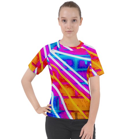 Pop Art Neon Wall Women s Sport Raglan Tee by essentialimage365