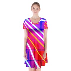 Pop Art Neon Lights Short Sleeve V-neck Flare Dress by essentialimage365