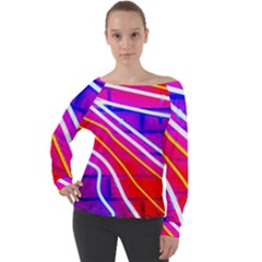 Pop Art Neon Lights Off Shoulder Long Sleeve Velour Top by essentialimage365