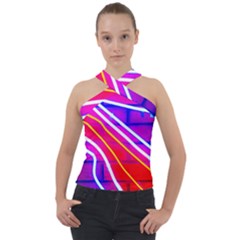 Pop Art Neon Lights Cross Neck Velour Top by essentialimage365