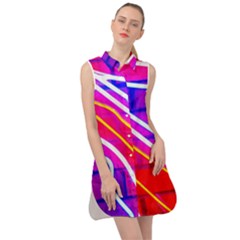 Pop Art Neon Lights Sleeveless Shirt Dress by essentialimage365