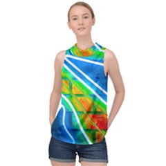 Pop Art Neon Wall High Neck Satin Top by essentialimage365