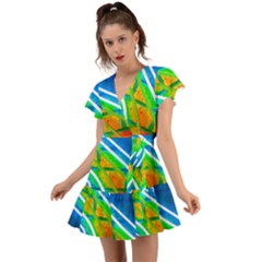 Pop Art Neon Wall Flutter Sleeve Wrap Dress