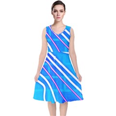 Pop Art Neon Wall V-neck Midi Sleeveless Dress  by essentialimage365