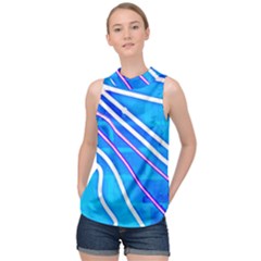 Pop Art Neon Wall High Neck Satin Top by essentialimage365