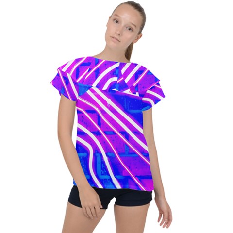 Pop Art Neon Wall Ruffle Collar Chiffon Blouse by essentialimage365