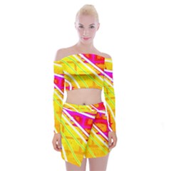 Pop Art Neon Wall Off Shoulder Top With Mini Skirt Set by essentialimage365